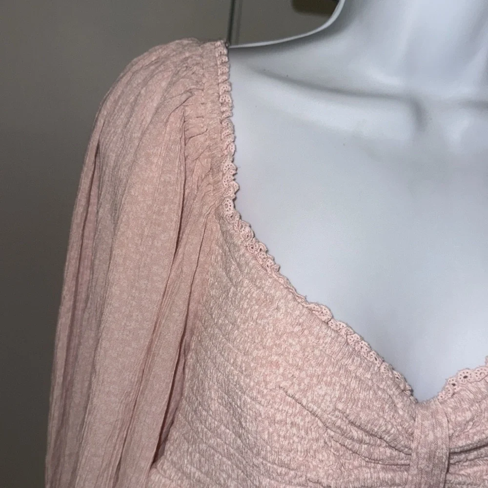 Free People Pink Puff Sleeve Smocked Blouse , sz M